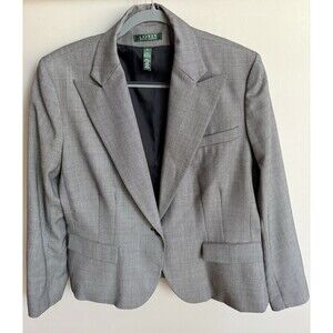 RALPH LAUREN Houndstooth 100% Wool Blazer Jacket Size 16 Academia